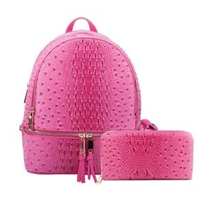 Stylish Pink Backpack and Wallet Set